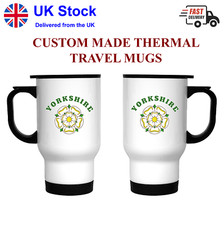 YORKSHIRE PRINT TRAVEL MUG PREMIUM STAINLESS STEEL INSULATED TEA COFFEE