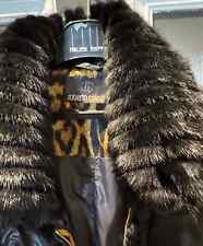 Roberto Cavalli goose down puffer jacket mink collar leopard black silk gold zip