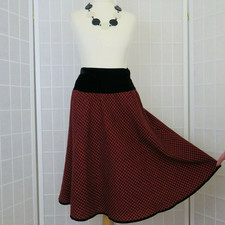 Elegantia Luisa Spagnoli Skirt UK 6 Black Red Velvet Wool Mix Check Vintage 80s