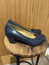 Hotter Ladies Blue Leather Court Shoes UK 5 Dual Fitting BN Unworn Cushioned   