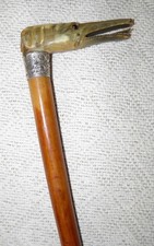 Victorian Walking Stick / Cane Hand-Carved Greyhound Dog Hallmarked 1889 Silver