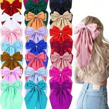 4Pcs Large Bows Hair Clips for Women Girl Long Tail Hair Ribbon Silky Satin Bows