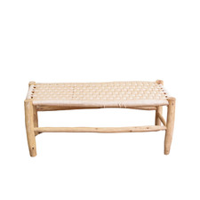 Solid Wood Bench Furniture - Handmade Rustic Wooden Bench Braided Rope Weaving