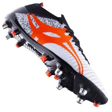 Gilbert Rugby Boots - Kaizen X2.1 6 Stud Boots - White Orange Sz:8 - Ex Display