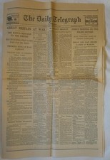 Sept 4 1939 Daily Telegraph Newspaper Great Britain at War WW2 Churchill Poland