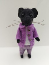 OOAK Handmade Needle Felted Dressed Mouse with lilac jacket, 95mm tall