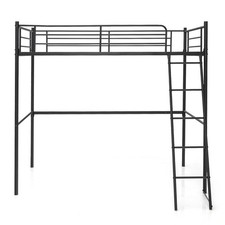 95CM Single Steel Loft Bed Space-Saving Bed Frame High Sleeper Bunk Bed Black