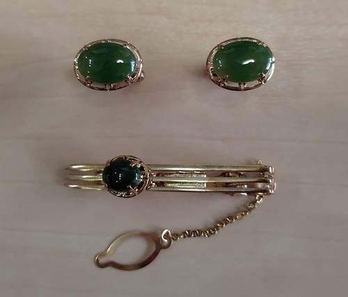 Cufflinks tie pin - tie, jade
