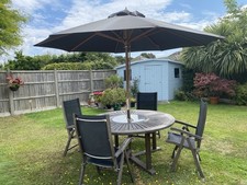 Neptune Teak Garden Table, Folding Chairs and  Parasol  