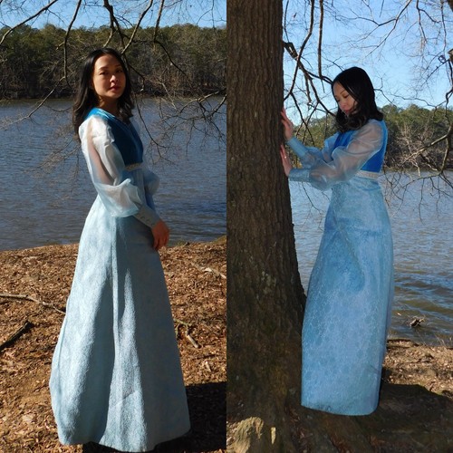 1970s blue empire waist - 1970s,