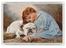 BULLDOG & CHILD BEAUTIFUL DOG ART PRINT NOVELTY FRIDGE MAGNET   GREAT GIFT
