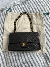 Chanel Vintage Black Lambskin Double Classic Flap Bag 24k Gold Hardware