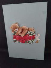 3D bear on present on patterned card. 6 X 4 inch