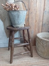 Oak Country Stool Rustic Industrial Barn Style Handmade Paint Splattered Sturdy