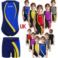UK Boys Gymnastics Suit Dance Costume Color Block Tank Top Leotard and Shorts 