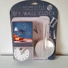 3D DIY Sticker Wall Clock Extra Large Roman Numerals Silver Metallic Finish