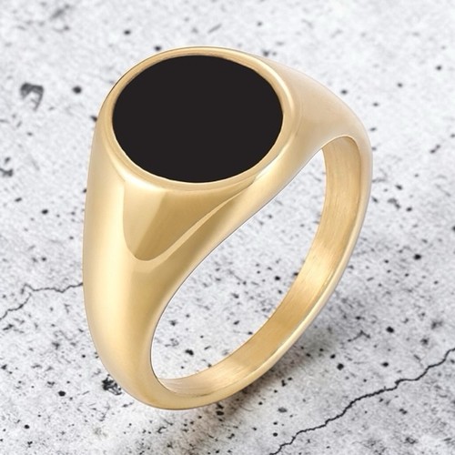 Gold signet ring - ring, black