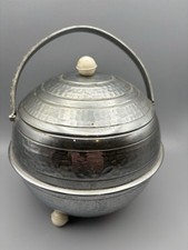 Vintage Art Deco Plated Metal Biscuit Barrel With Bakelite Feet & Handle