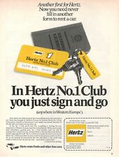 HERTZ Car Rental 1974 Vintage Advertisement RENT A CAR N.1 CLUB CARD