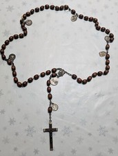 ANTIQUE VINTAGE RELIGIOUS RARE LONG ITALIAN ROSARY 11 MEDALLIONS CATHOLIC