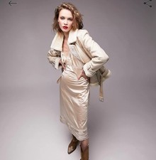 BNWT Topshop Cream Beige Faux Fur Lined Oversized Aviator Jacket Coat Sized 12