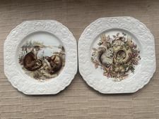Pair Decorative Plates Otters & Squirrels Norstock Ceramics