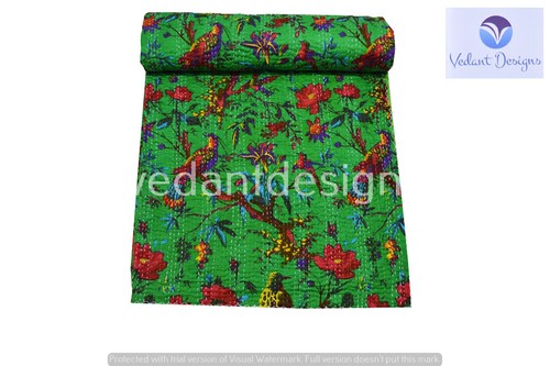 Green bed runner kantha - bed,