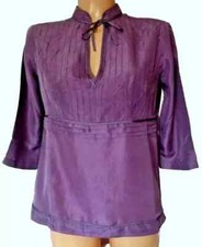 LADIES FAT FACE PURPLE TOP 100% PURE SILK KAFTAN TUNIC CLASSY BLOUSE UK 12 BNWT