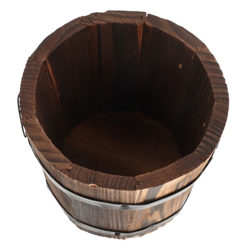 Brown wooden bucket planter - wooden,