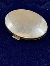Mid-Century Vintage Double Sided Compact Mirror Plain Oval Silver Tone