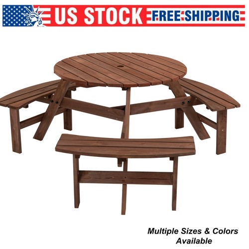 Round wooden picnic table - picnic,