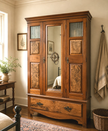 Antique walnut single wardrobe - antique,