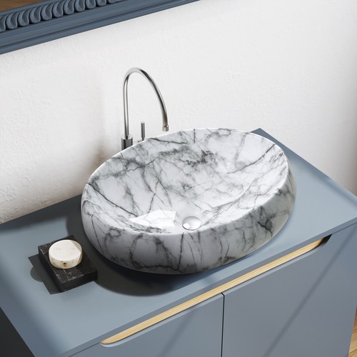 Marble effect oval - oval, bathroom