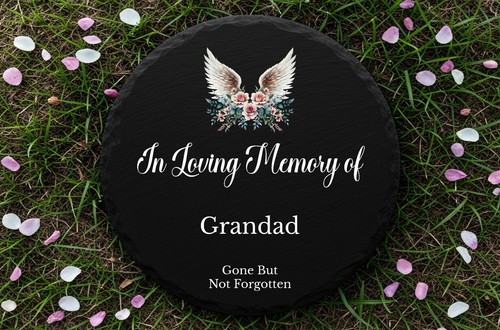 Round slate memorial grave - memorial,