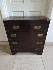 Military Campaign Chest of 5 Drawers Cabinet Side Table Brass Bound Bindings