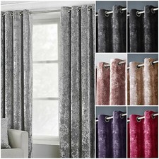 LUXURY PAIR OF THERMAL CRUSHED VELVET VELOUR EYELET LINED CURTAINS + TIE-BACKS