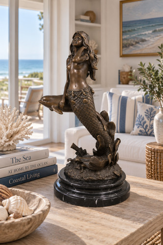 Bronze mermaid dolphin - &,