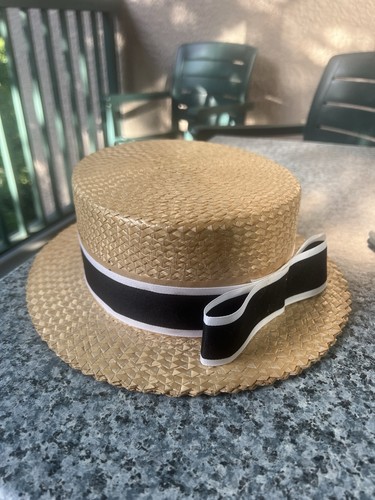 Vintage straw boater hat - straw,
