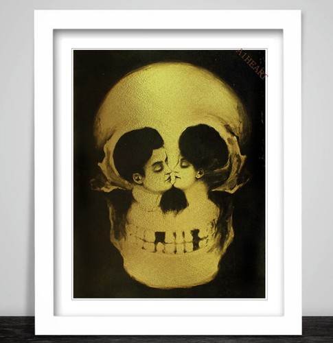 Gold skull optical illusion - skull,