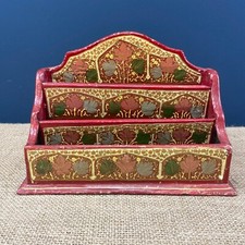 VINTAGE KASHMIR HANDMADE & PAINTED PAPIER MACHE DESK TOP LETTER RACK