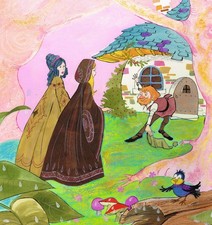 Original Jose Ortiz Spanish comic book artist fairytale painting artwork 1970s