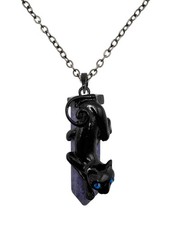 Black Metal Cat Lapis Healing Crystal Pendant with Necklace Chain Vintage