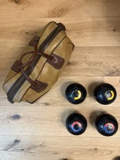 Henselite Super-Grip Lawn Bowls Set (Size 5) + Vintage Bag – Black