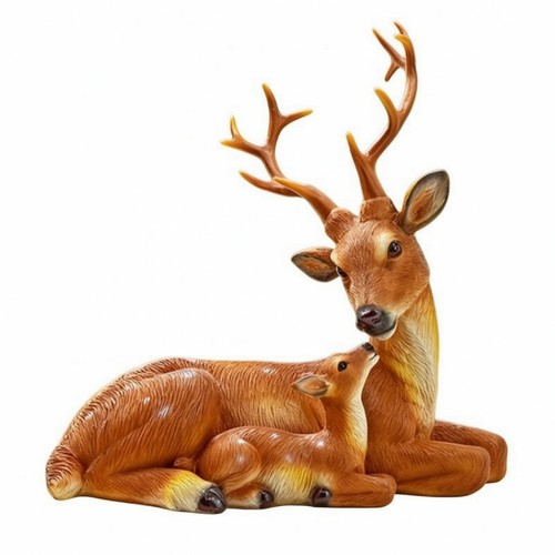 Deer and fawn figurine resin - deer,