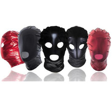 Black Red Wet Look PVC Mask