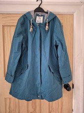 Seasalt Rain Jacket Size 14 Aye Aye Skipper Teal Striped Nautical Tin Cloth 