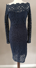 Next Navy Blue Off Shoulder Long Sleeve Lace Bodycon Dress UK 10 Occasion Party