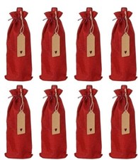 8 PCS Wine Bottle Gift Bags with Drawstring Jute Hessian Burlap Wine Bottle Bags
