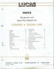 TRIUMPH TR2 & STANDARD 8 10 COMPANION VANGUARD II 1955 LUCAS PARTs CATALOGUE