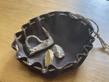 Iron Striker Flint Antique Fire Starter 18th C? In  unstitched leather pouch
